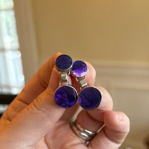 Purple Paua Shell Silver Earrings